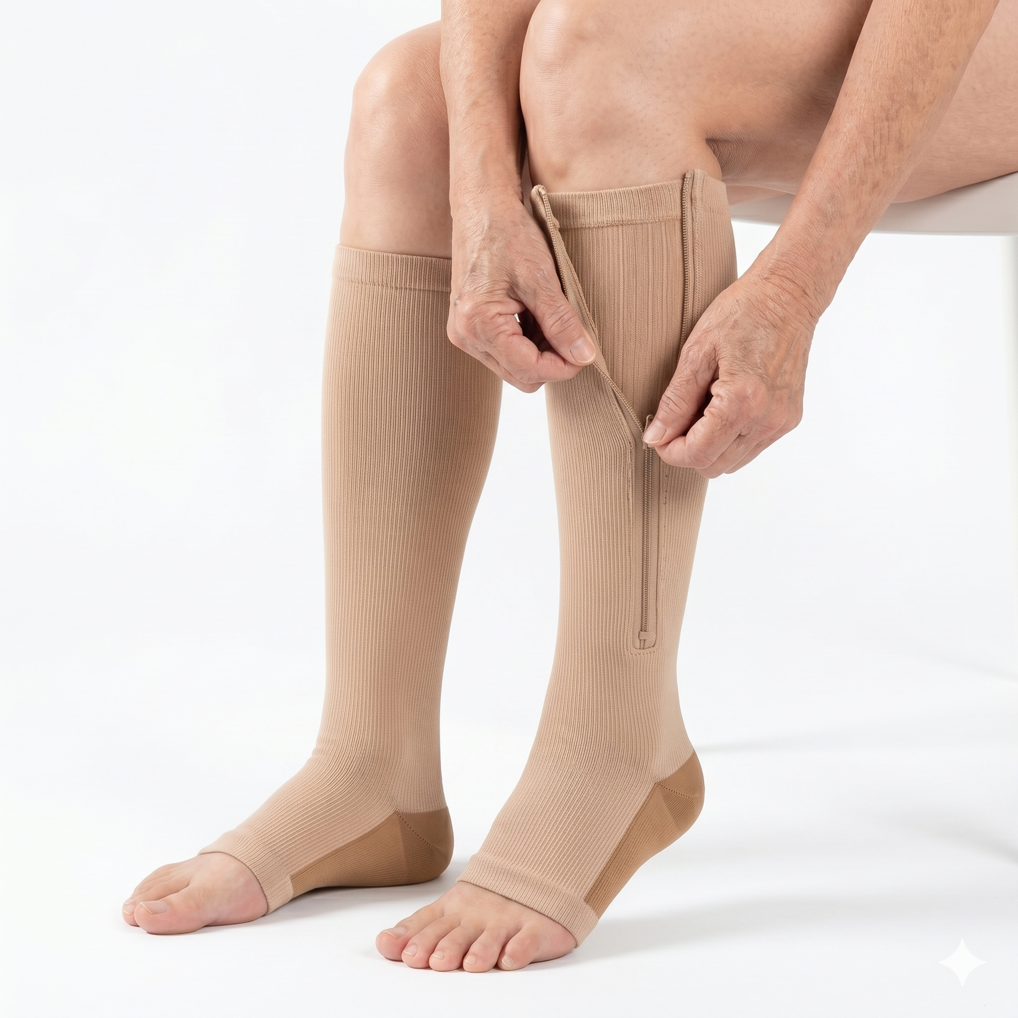 Meia de Compressão 20-30 mmHg com Zíper – Fácil de Calçar