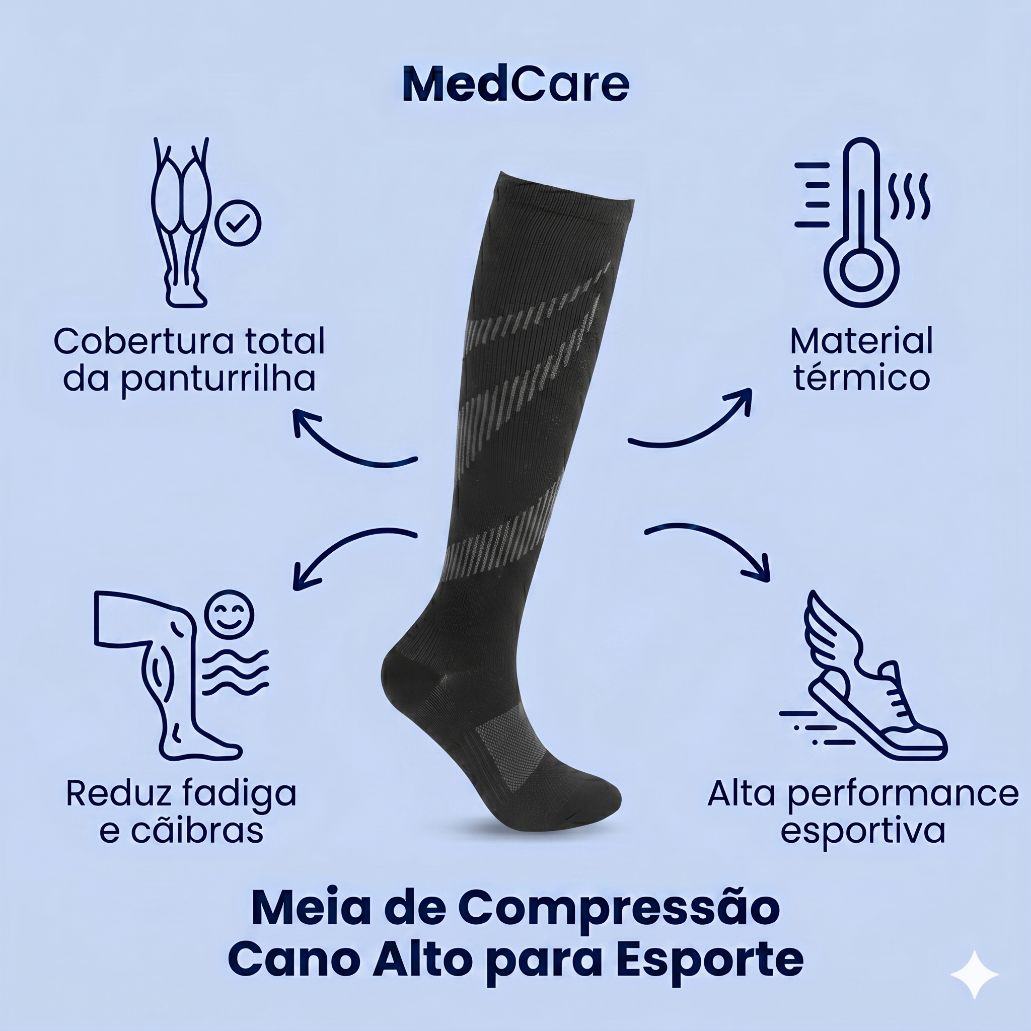 Meia de Compressão 20-30 mmHg Cano Alto para Esqui, Ciclismo e Corrida