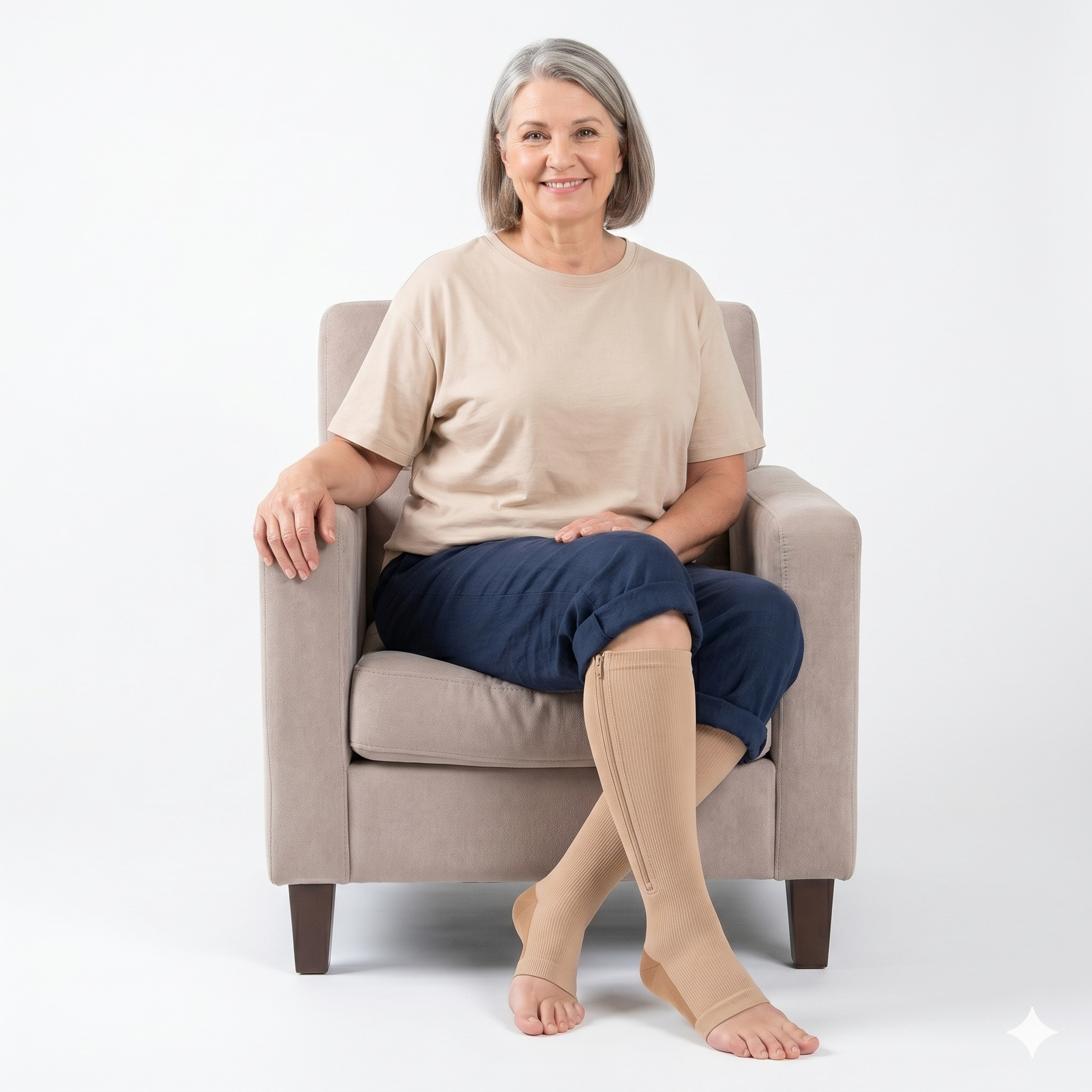 Meia de Compressão 20-30 mmHg com Zíper – Fácil de Calçar